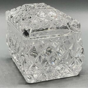 Cut Glass Princess Trinket Box, Pressed Glass Rectangular Tiny Glass Container